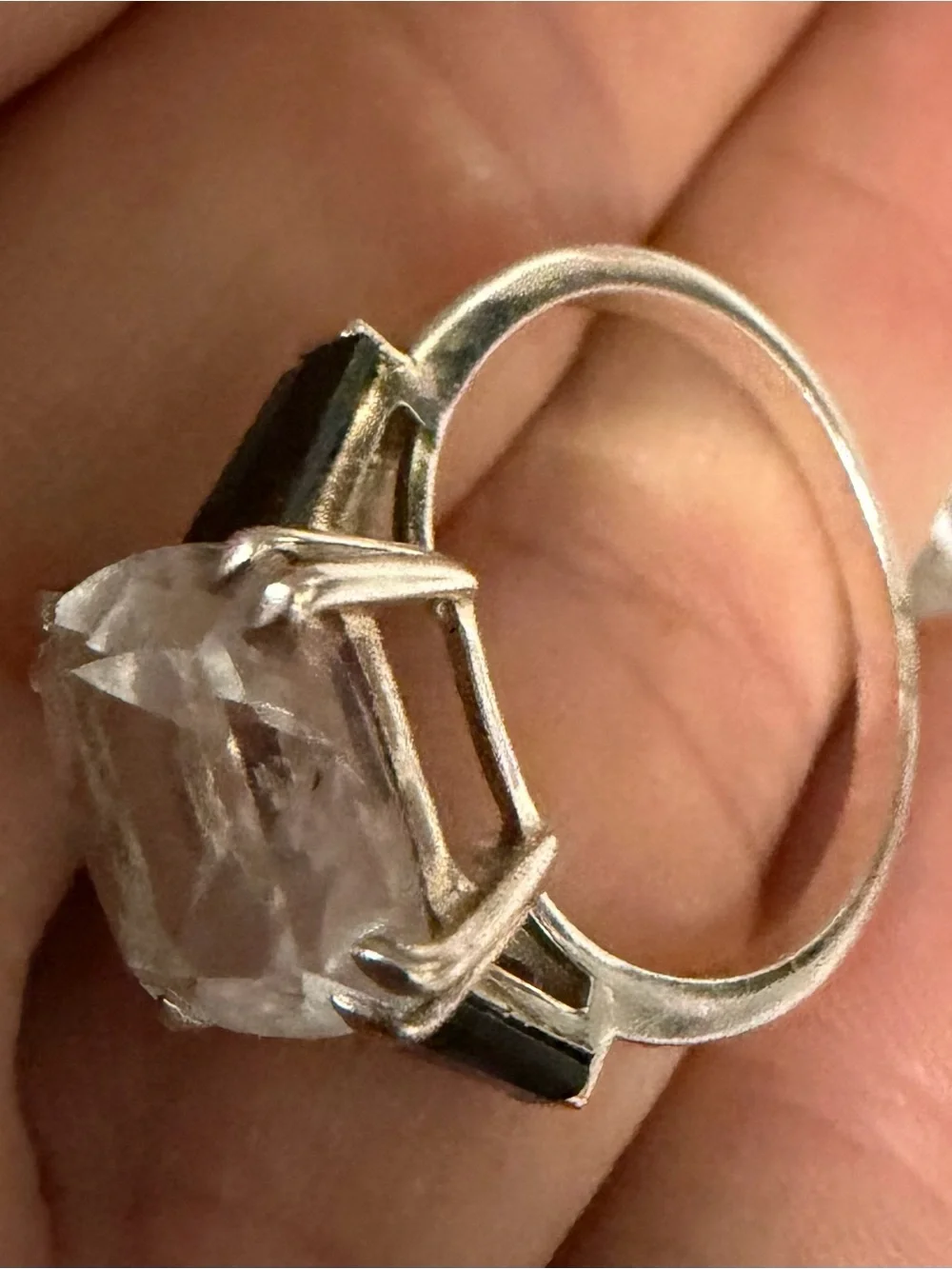 Deb Guyot Herkimer cushion cut quartz in sterling silver IN Sz 11